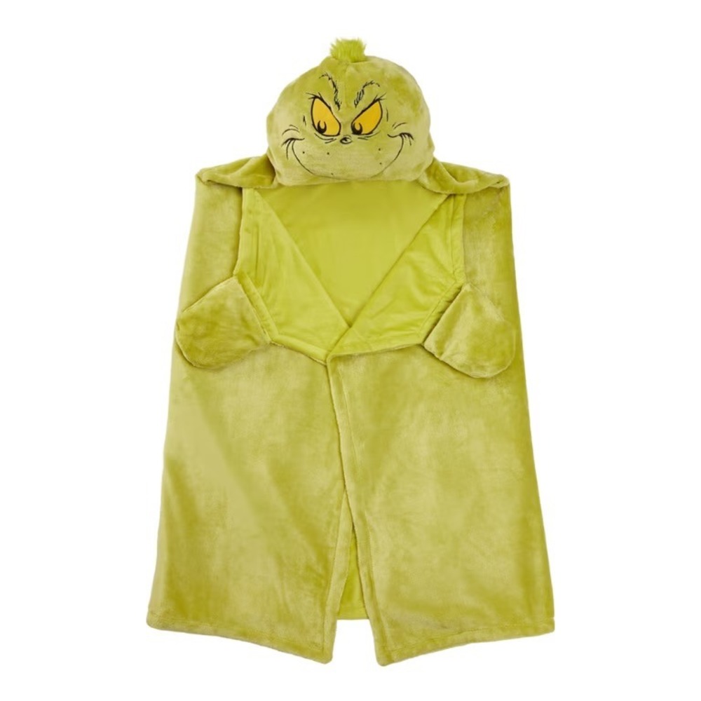 Dr. Seuss The Grinch Hooded Throw Blanket Green Kids Christmas Holiday 30x40